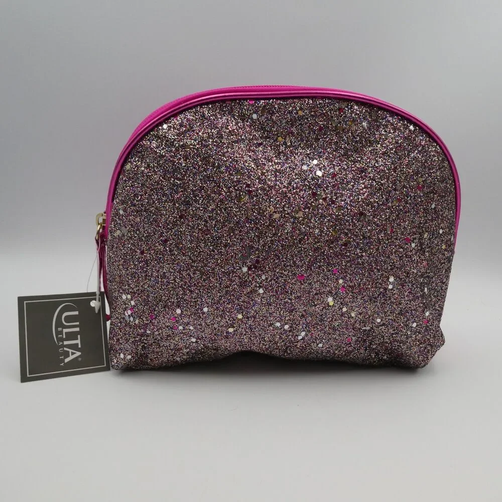 Ulta Beauty Glitter & Metallic Magenta Cosmetic Bag NWT Zip Makeup Pouch